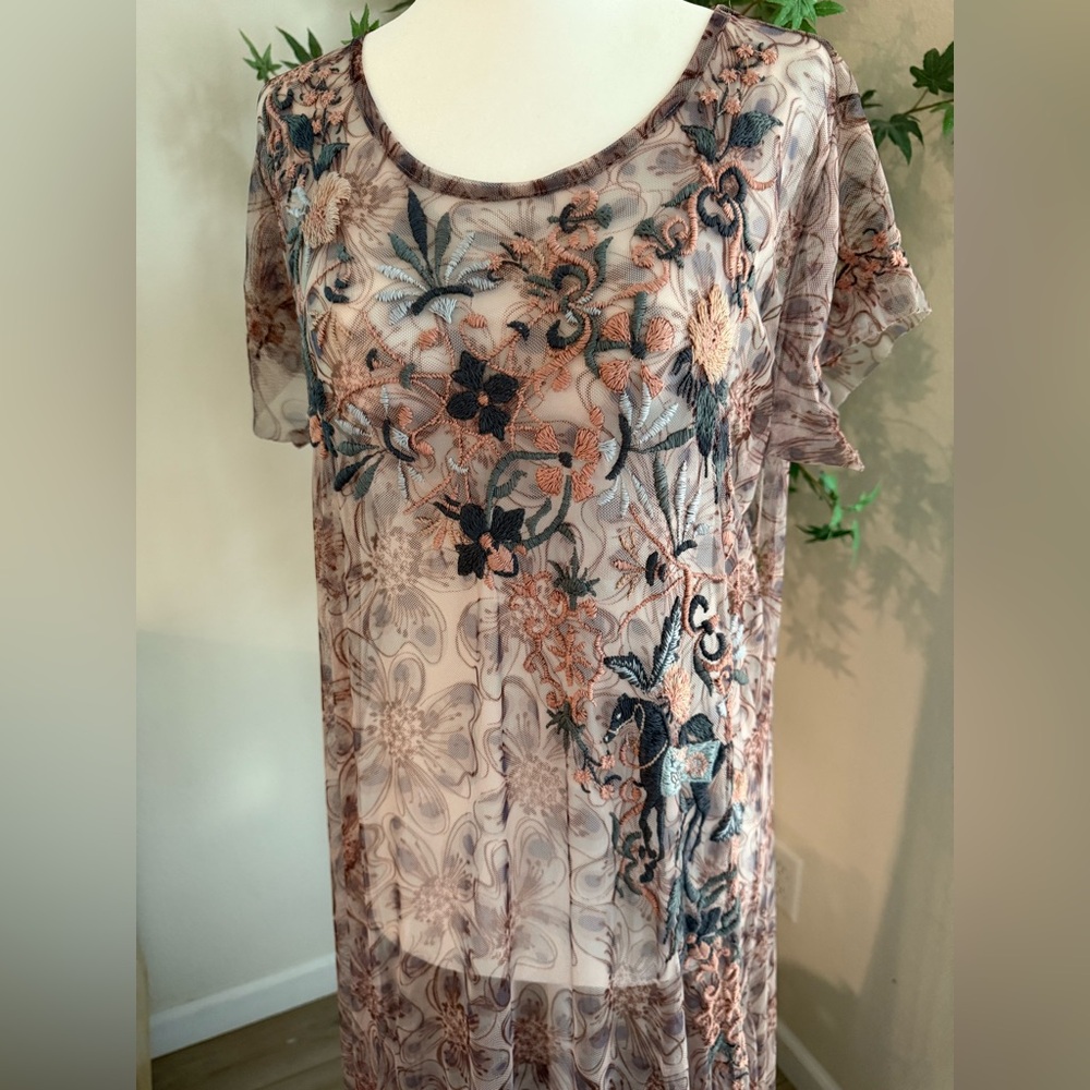 Biya by Johnny Was Vevi Embroidered Mesh Maxi Dress L - Picture 2 of 6